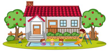 Doodle House çizgi film tasarımı illüstrasyonu