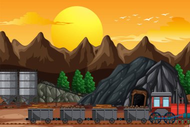 Buharlı lokomotif tren resimli açık hava sahnesi