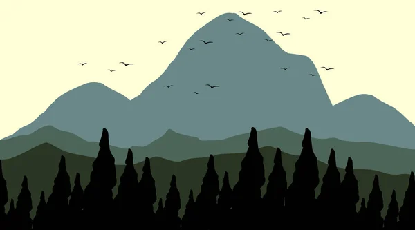 Silhouet Schaduw Van Bos Scène Illustratie — Stockvector