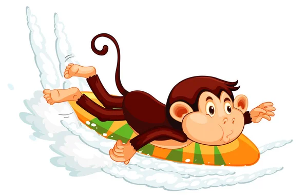 かわいい猿はサーフボード漫画のキャラクターイラストに横たわっている — ストックベクタ