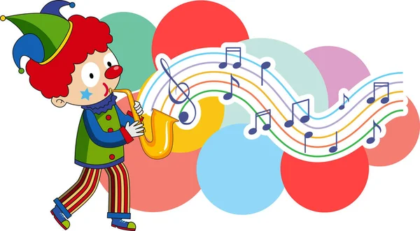 Clown Blazen Saxofoon Met Muziek Notities Witte Achtergrond Illustratie — Stockvector