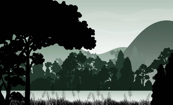 森の風景イラストのシルエットの影 — ストックベクタ