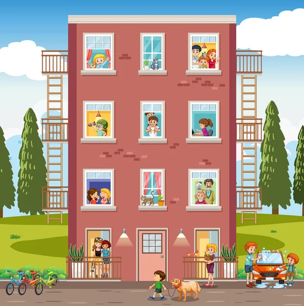 Appartement Ramen Met Buren Cartoon Karakter Illustratie — Stockvector