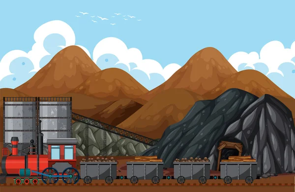 Scène Extérieure Avec Une Illustration Train Locomotive Vapeur — Image vectorielle