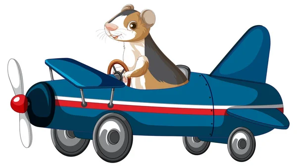 Meerschweinchen Fahren Flugzeug Cartoon Illustration — Stockvektor