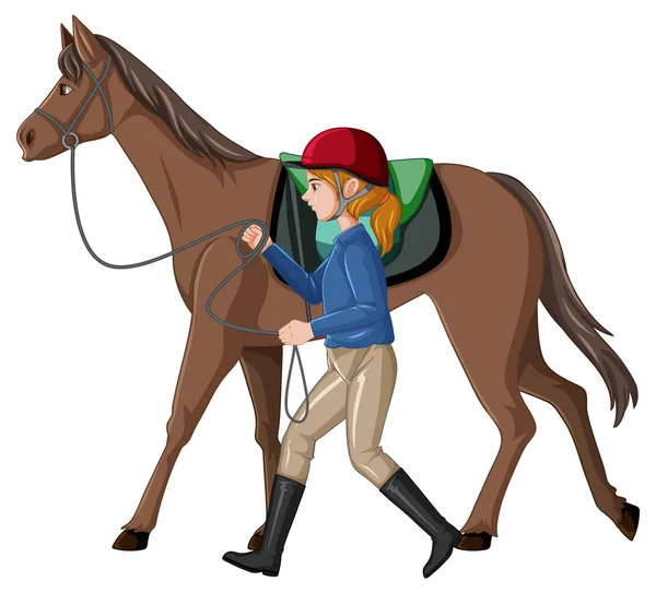 Ιππασίας Αθλητισμού Κορίτσι Οδηγεί Άλογο Εικονογράφηση — Διανυσματικό Αρχείο