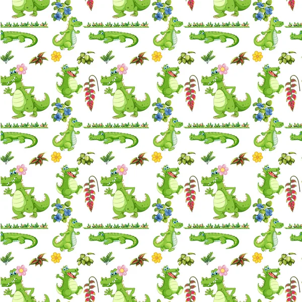 Krokodil Mit Blatt Nahtlose Musterillustration — Stockvektor