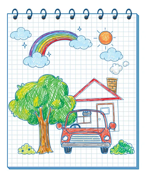 Anteckningsbok Med Doodle Skiss Design Med Färg Omslaget Sidan Illustration — Stock vektor