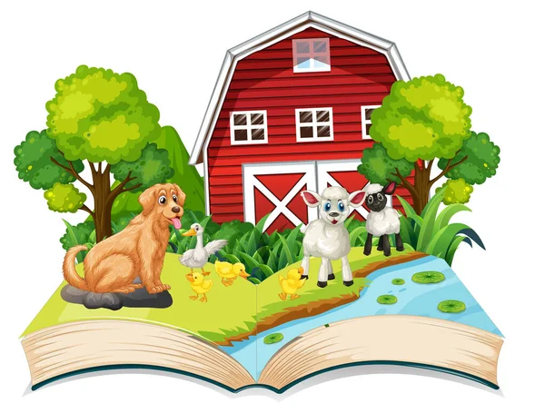 Open Boek Boerderij Thema Witte Achtergrond Illustratie — Stockvector