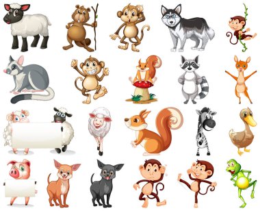 Hayvan karikatür karakter resimde kümesi