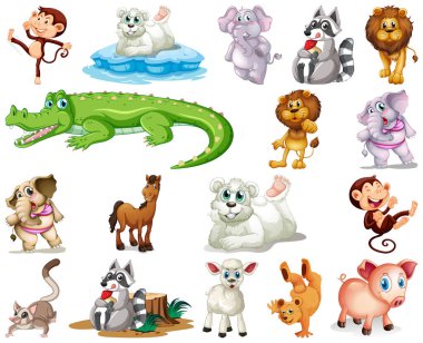 Hayvan karikatür karakter resimde kümesi