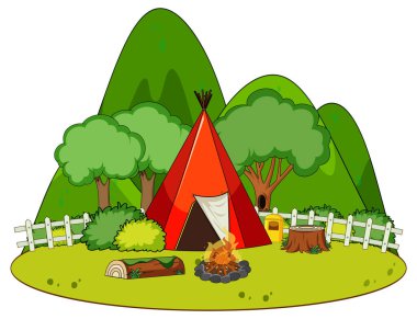 Doğanın arka planında basit bir kamp.