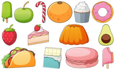 Beyaz arkaplan illüstrasyonunda klasik tarz çizgi film seti