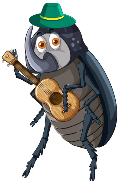 甲虫弹吉他卡通人物插图 — 图库矢量图片