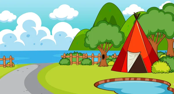 Doğanın arka planında basit bir kamp.