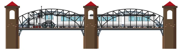 Vereinzelte Dampflokomotive Auf Brücke Illustration — Stockvektor