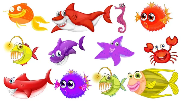 Deniz hayvanları çizgi film koleksiyonu çizimi
