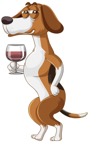 Happy Dog Drinking Wine White Background Illustration — Stock Vector