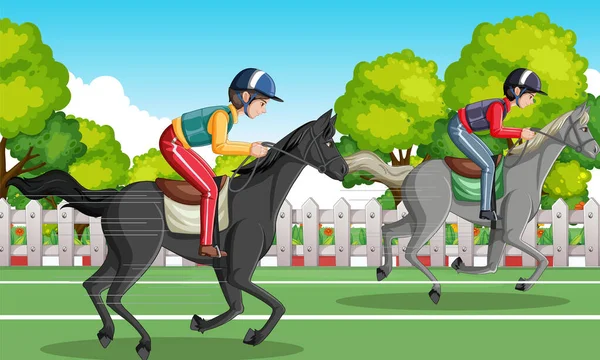 Eine Szene Von Pferderennfahrer Auf Der Rennbahn Illustration — Stockvektor