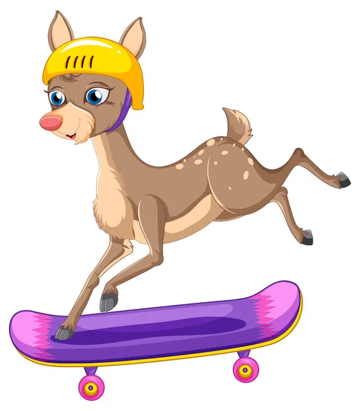 Herten Spelen Skateboard Cartoon Illustratie — Stockvector