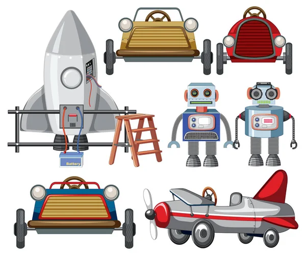 Set Different Vintage Robots Illustration — Stock Vector