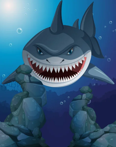 Tubarão Agressivo Subaquático Fundo Fundo Ilustração —  Vetores de Stock
