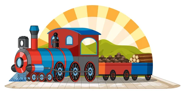 Tren Con Ilustración Escena Natural — Vector de stock