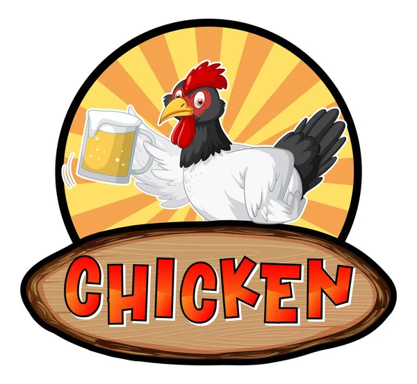 Pollo Parola Banner Con Pollo Cartone Animato Personaggio Illustrazione — Vettoriale Stock
