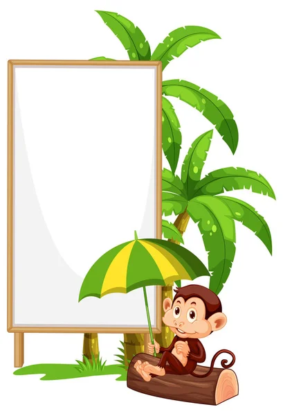 Placa Madeira Branco Com Ilustração Catoon Macaco — Vetor de Stock