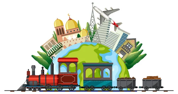 Trein Met Natuurlijke Scene Illustratie — Stockvector