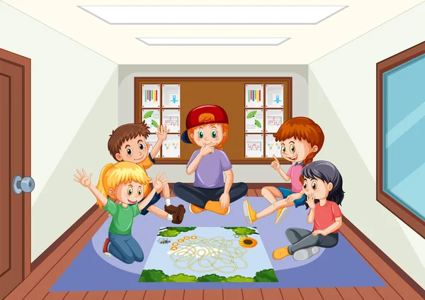 Сцена Детьми Играющими Настольные Игры Лицензионные Стоковые Иллюстрации