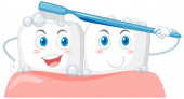 Happy zuby kartáčování sám na bílém pozadí ilustrace