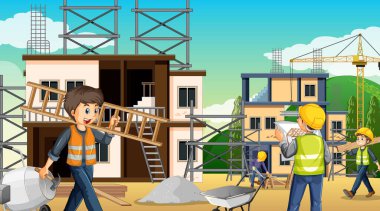 İşçi illüstrasyonlu inşaat alanı