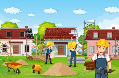 İnşaat alanı ve işçilerin çizimleri