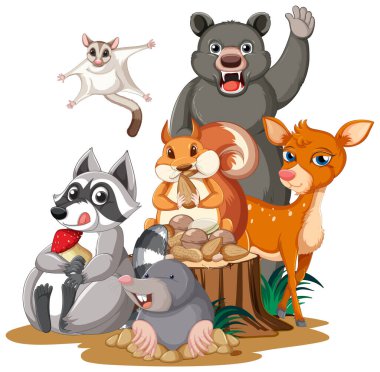 Park illüstrasyon birçok hayvan