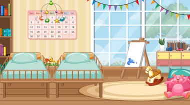 İki bebek yatağı resimli sahne