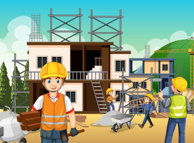 İşçi illüstrasyonlu inşaat alanı