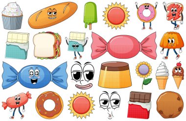 Beyaz arkaplanda klasik yemek karikatürü olan yüz ifadesi.