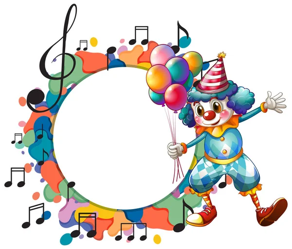 Clown Carino Con Illustrazione Modello Nota Musica Vuota — Vettoriale Stock