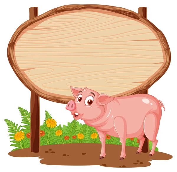 動物のイラストとブランク楕円形の木製の看板 — ストックベクタ