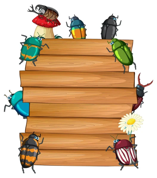 Insecte Avec Illustration Bannière Panneau Cadre Bois — Image vectorielle