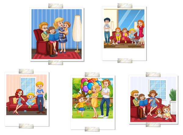 Set Happy Family Photos White Background Illustration — Stock Vector