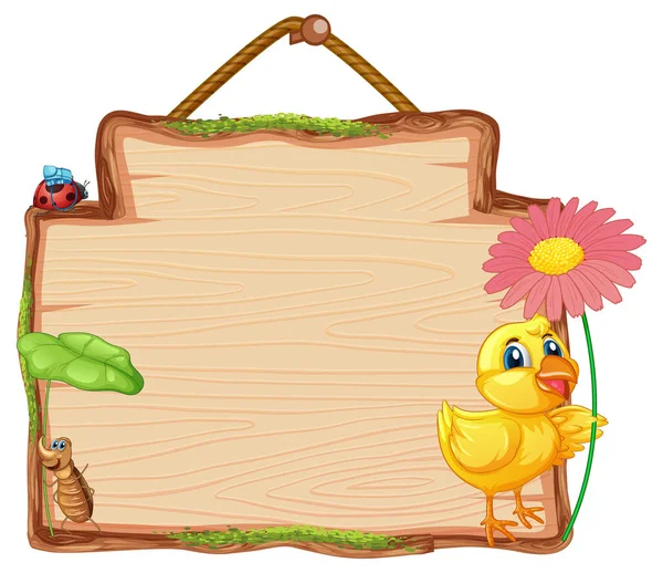 Blank Wooden Signboard Little Chick Illustration — Stock Vector