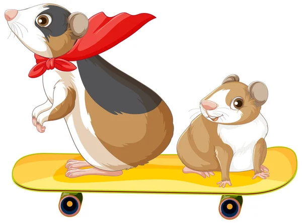 Two Hamsters Skateboard Illustration — Stock Vector