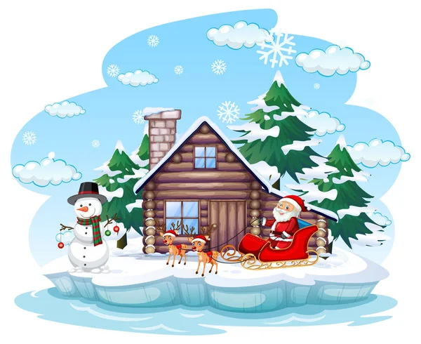 Sněžný Den Santa Clausem Sáňkách Ilustrace — Stockový vektor