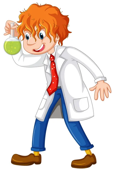 Chemist Holding Beaker White Background Illustration — Stock Vector