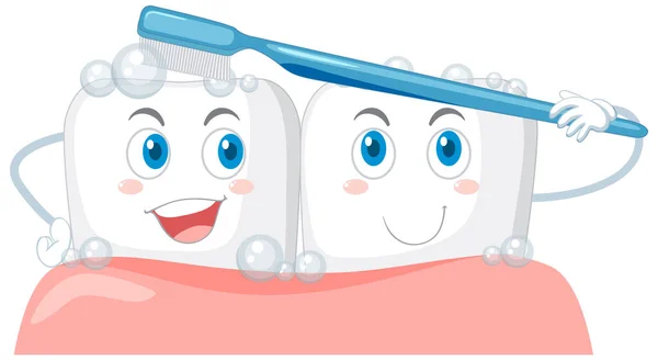 Szczęśliwy Szczotkowanie Zębów Się Białym Tle Ilustracji — Wektor stockowy