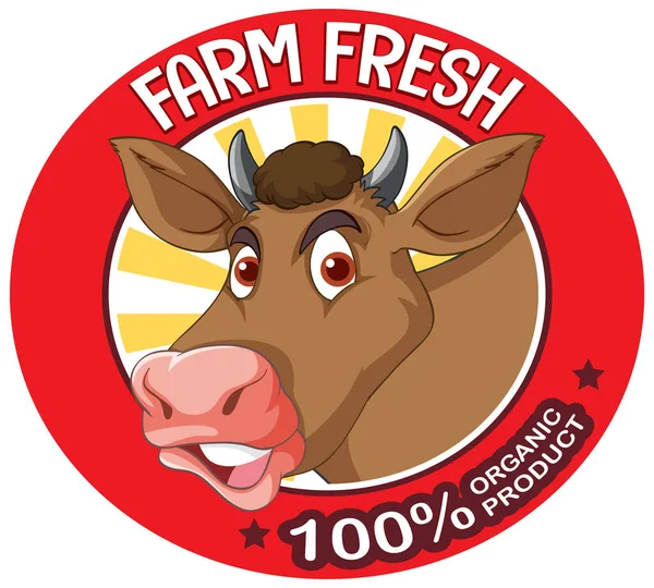 Cartoon Cow Farm Fresh Label Illustration — Stock Vector