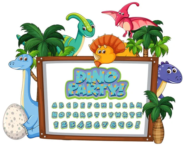 Projeto Fonte Para Alfabetos Ingleses Caráter Dinossauro Ilustração Branca Placa —  Vetores de Stock
