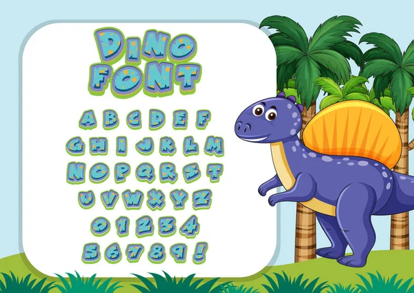 Schriftdesign Für Englische Alphabete Dinosaurier Schrift Auf Vorlage Mit Dschungel — Stockvektor